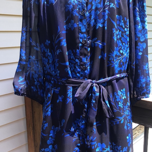 Navy Floral Shirt Dress by Express - Picture 3 of 16